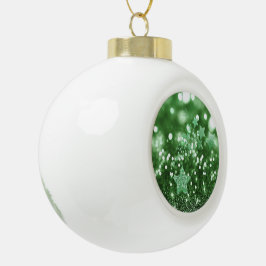 Groene Bokeh Faux Glitter & Stars Keramische Bal Ornament