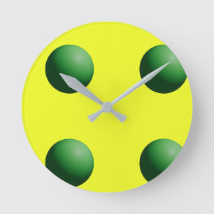 Groene bollen op geel wandklok ronde klok