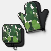 Groene bomen Modern tropisch regenwoud patroon Ovenwant & Pannenlap Set (Voorkant / Achterkant)