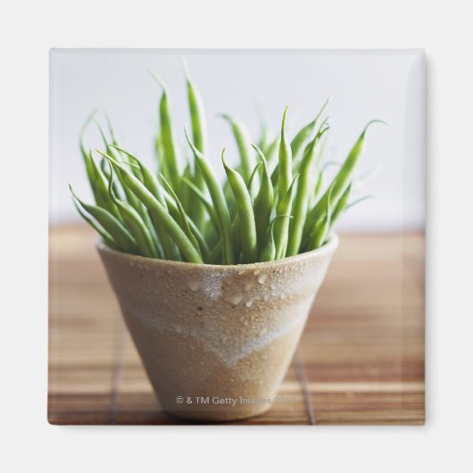 Groene bonen in pot op bamboe magneet (Voorkant)