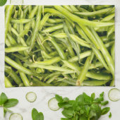Groene bonen op een keukenhanddoek (Gevouwen)