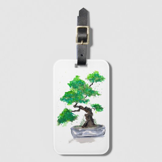 Groene Bonsai Aquarel Bagagelabel (Voorkant (verticaal))