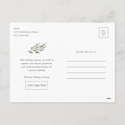 Groene Boog Moderne Script Zakelijke Kerstkaart Feestdagenkaart (Achterkant)