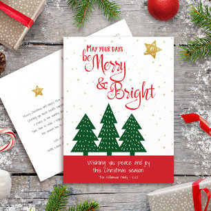 Groene Boom Gouden Ster Dagen Merry Bright Schrift Feestdagenkaart