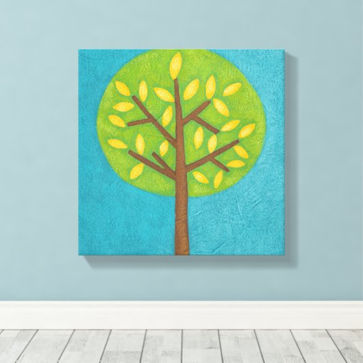 Groene boom met gele bladeren van Chariklia Zarris Canvas Afdruk (Insitu (Houten vloer))