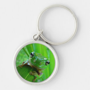 Groene boomkikker op lederen Sleutelhanger
