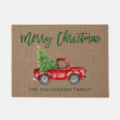 Groene Borstel Script Burlap Kerst  Truck Deurmat (Voorkant)