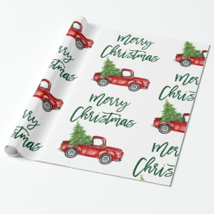 Groene Borstel Script Kerst  Truck Cadeaupapier