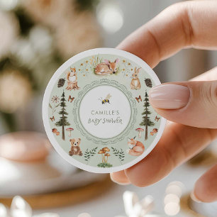 Groene bos baby shower favor ronde sticker