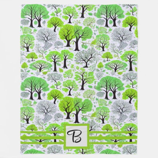 Groene bos met monogram fleece deken (Voorkant)