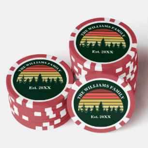 Groene bos zonsondergang aangepaste familiereünie poker chips