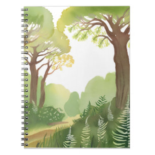 Groene bosbomen Natuur mooie aquarel Notitieboek