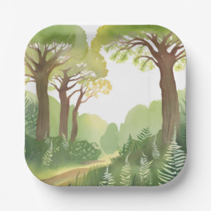 Groene bosbomen Natuur mooie aquarel Papieren Bordje
