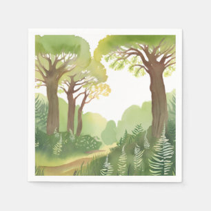 Groene bosbomen Natuur mooie aquarel Servet