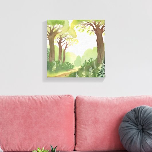 Groene bosbomen | Natuur Mooie Waterverf Canvas Afdruk (Insitu (Woonkamer))
