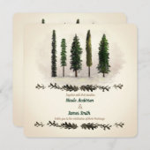 groene bosbomen rustieke houten bruiloft kaart (Voorkant / Achterkant)