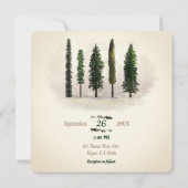 groene bosbomen rustieke houten bruiloft kaart (Achterkant)