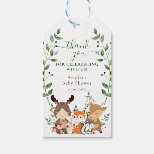 Groene bosdieren Baby Shower Cadeaulabel (Voorkant)