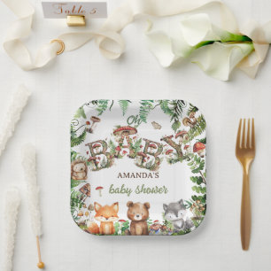 Groene Bosdieren Rustieke Boho Baby Shower  Papieren Bordje