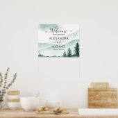 Groene bosgebergte Rustic Waterverf Wedding Poster (Keuken)