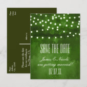 Groene boskerstverlichting Save Date-ansichtkaart Aankondigingskaart (Voorkant / Achterkant)