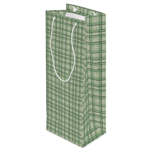 Groene bosplaid wijn cadeautas (Achterkant Gekanteld)
