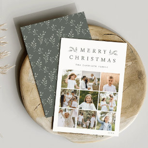 Groene Botanische 9 Fotogrid Collage Feestdagenkaart