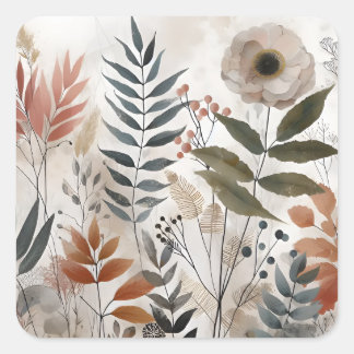 Groene Botanische abstracte Bloemen Inspiratie Vierkante Sticker