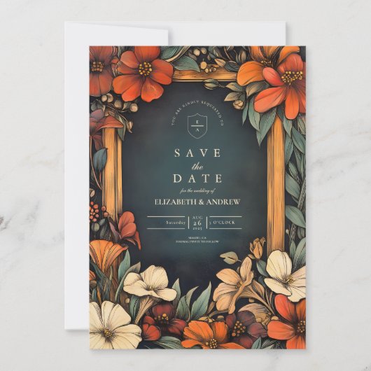 Groene botanische art nouveau bruiloft save the date (Voorkant)