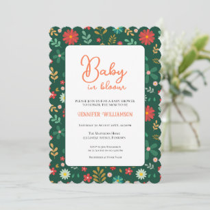 Groene botanische babyshower uitnodiging