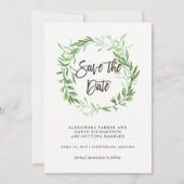 Groene botanische bladeren die de datum sparen save the date (Voorkant)