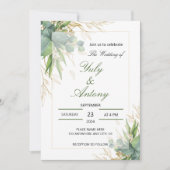 Groene Botanische bladeren Moderne bruiloft uitnod Kaart (Voorkant)