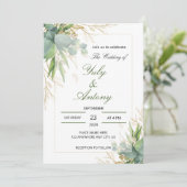 Groene Botanische bladeren Moderne bruiloft uitnod Kaart (Staand voorkant)