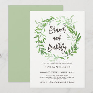 Groene botanische bladeren Wreath Brunch en Bubble Kaart