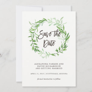 Groene botanische bladerenkrans Save the Date