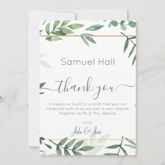 Groene Botanische bruiloft Dank u Tafel Kaart (Voorkant)