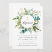 Groene Botanische Doop Uitnodiging Jongen (Voorkant / Achterkant)