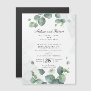 Groene botanische eucalyptus bruiloft magnetische uitnodiging