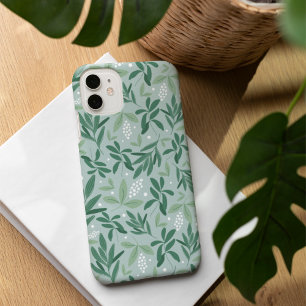 Groene botanische fernenvulling en wit berry patro iPhone 16 hoesje