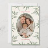 Groene Botanische Foto Vrolijk Kerstfeest Feestdagenkaart (Voorkant)