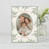 Groene Botanische Foto Vrolijk Kerstfeest Feestdagenkaart (Staand voorkant)