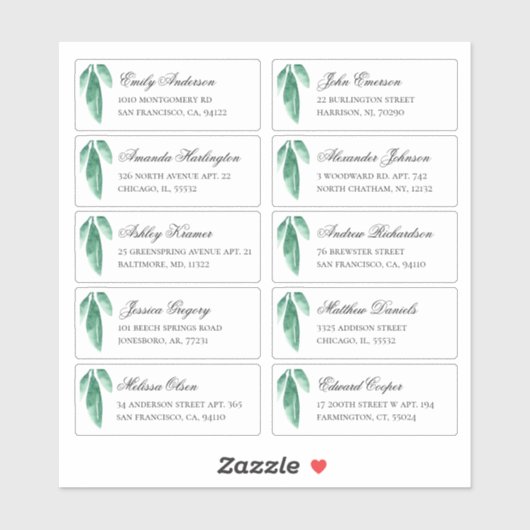 Groene botanische gastenadres. Verzendlabels Sticker (Vel)