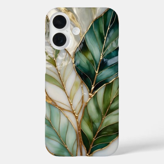 Groene Botanische iPhone Hoesje Luxe Blad Design (Achterkant)