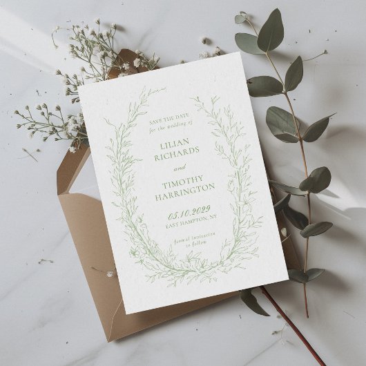 Groene Botanische Lijn Art Lijst Bruiloft Save The Date