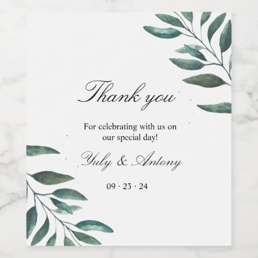 Groene Botanische Minimalistische Moderne Bruiloft Wijn Etiket (Enkel label)