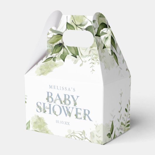 Groene Botanische Stof Blauwe Baby Shower Favor Do Bedankdoosjes (Voorkant Zijde)