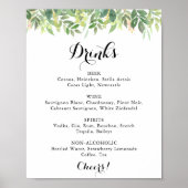 Groene botanische trouwdranken menu bord poster (Voorkant)