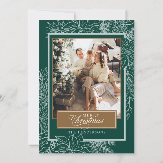 Groene botanische vrolijke kerstfoto feestdagenkaart (Voorkant)