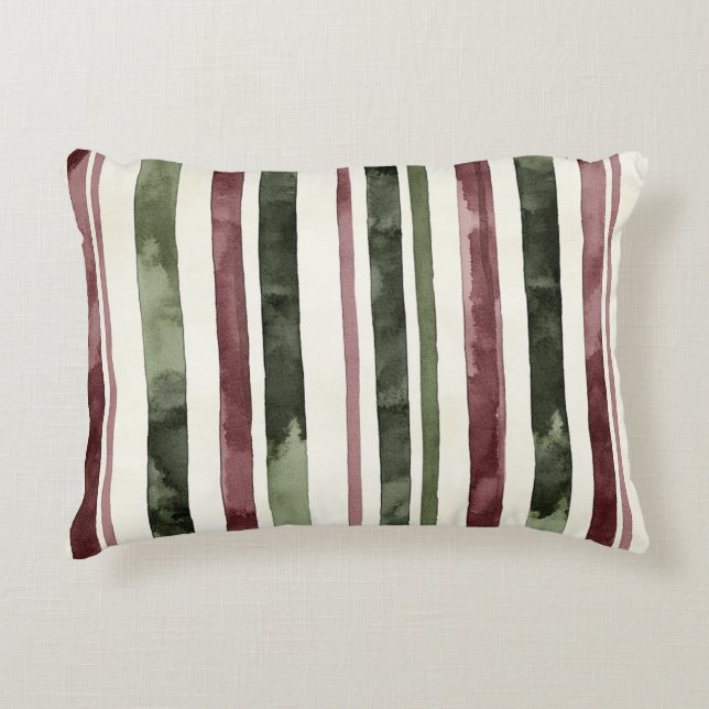 Groene Bourgogne Stripes Kerstmis Accent Kussen (Voorkant)