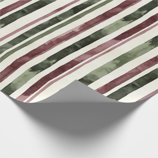 Groene Bourgogne Stripes Kerstmis Cadeaupapier (Hoek)